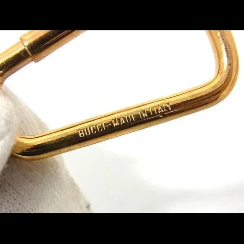 GUCCI Sherry Line Interlocking G Leather Key Ring Bag Charm Gold Brown